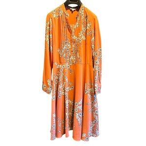 Nanette Lepore classic fleur size 10 midi dress Coral floral pleated front